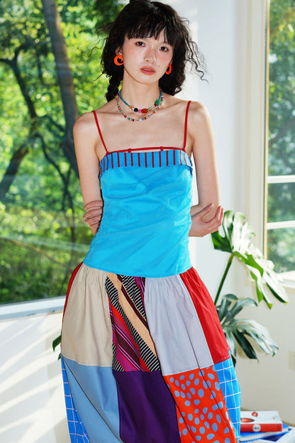 Patchwork Pleated Balloon Dress