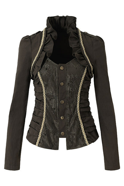 Lace Patchwork Ruched Layered-Look Shirt