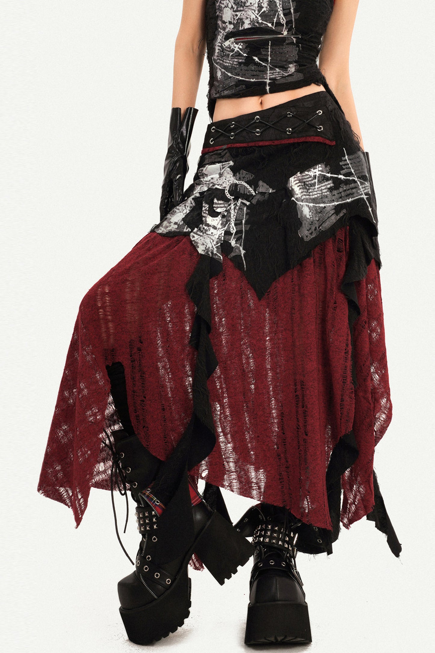 Gothic Cheongsam Sleeveless Top and Long Skirt Set-Up