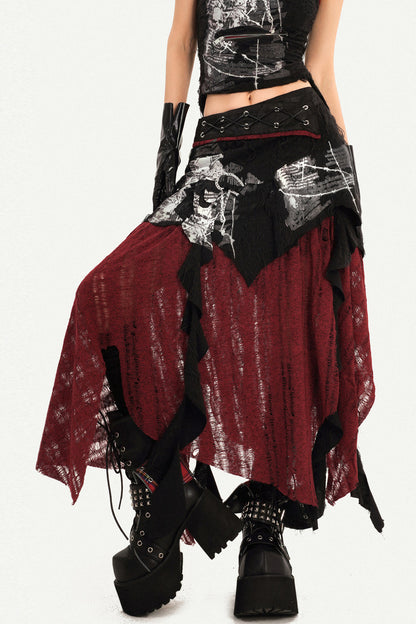 Gothic Cheongsam Sleeveless Top and Long Skirt Set-Up