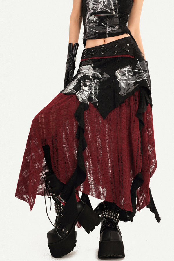 Gothic Cheongsam Sleeveless Top and Long Skirt Set-Up