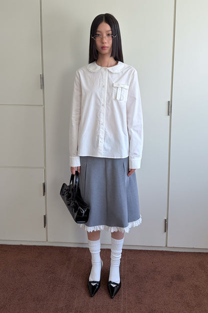 Gray Pleated Lace A-Line Skirt