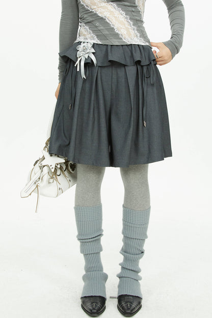 Short taille en dentelle à jambes larges gris
