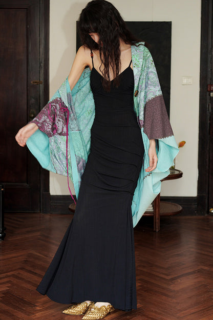 Black Ruched Strap Mermaid Dress