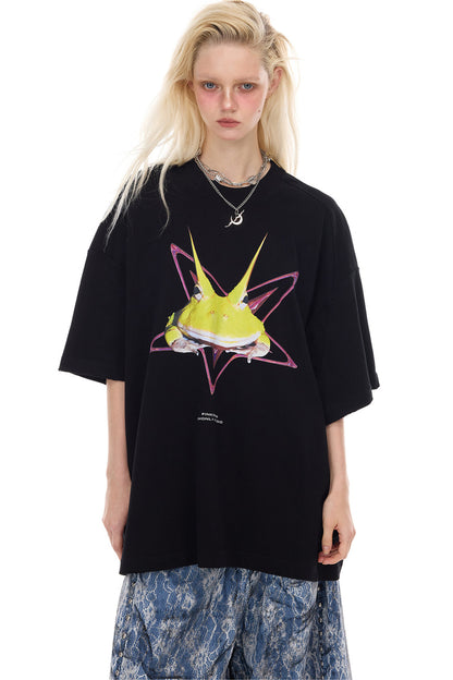 Y3K Punk Horned Frog Print Blouse