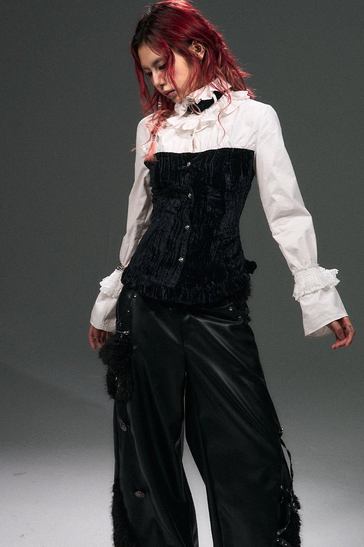 Retro Punk Velvet Bell Sleeve Shirt