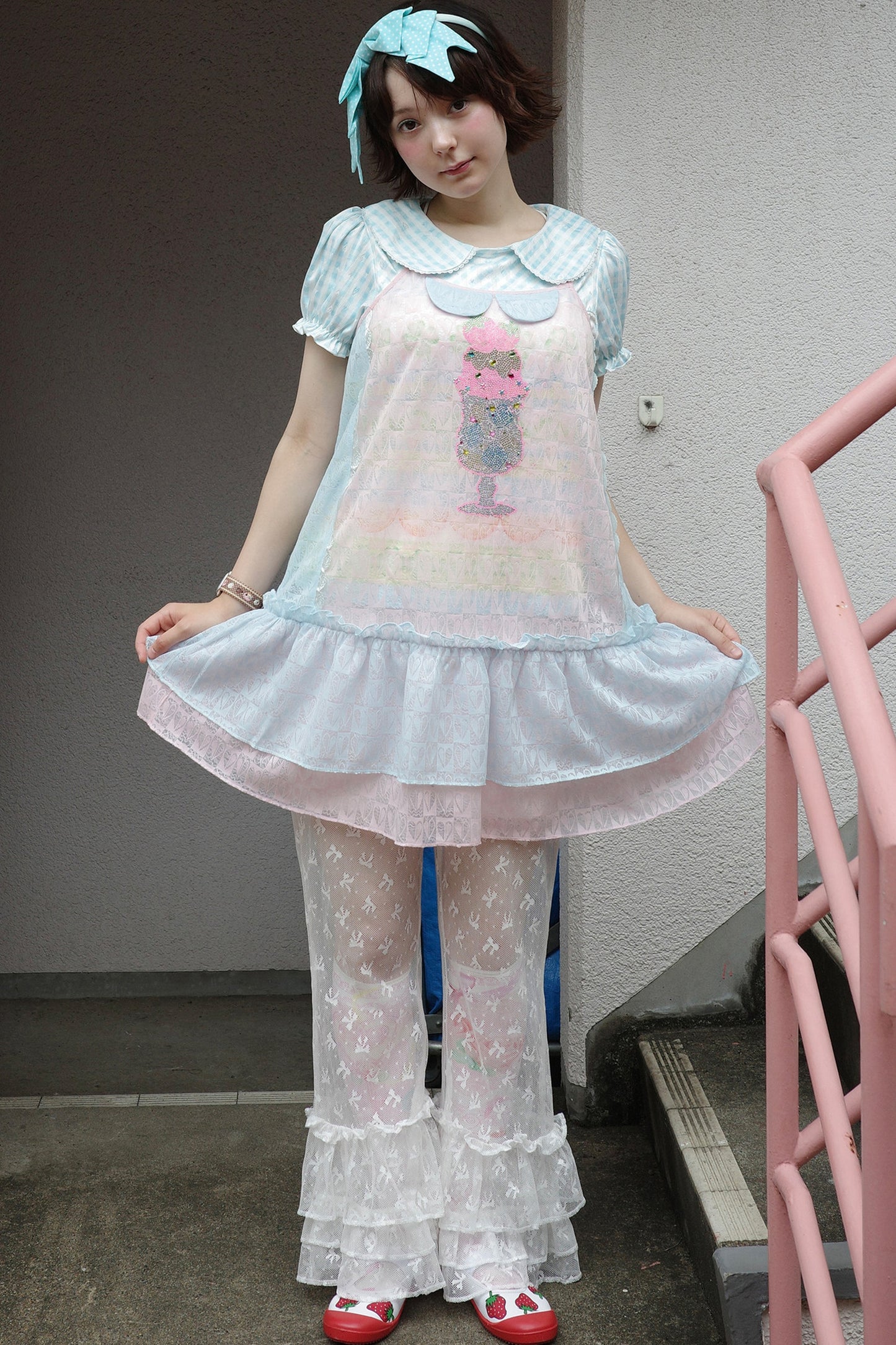 Bow Print Lace Flared Trousers