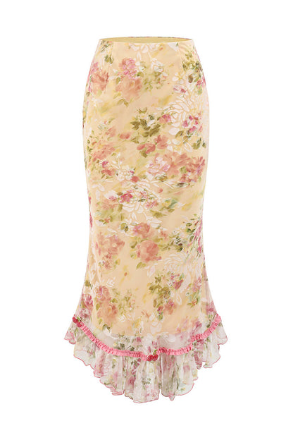 Floral Off-Shoulder Fishbone Corset Top and Skirt Set-Up