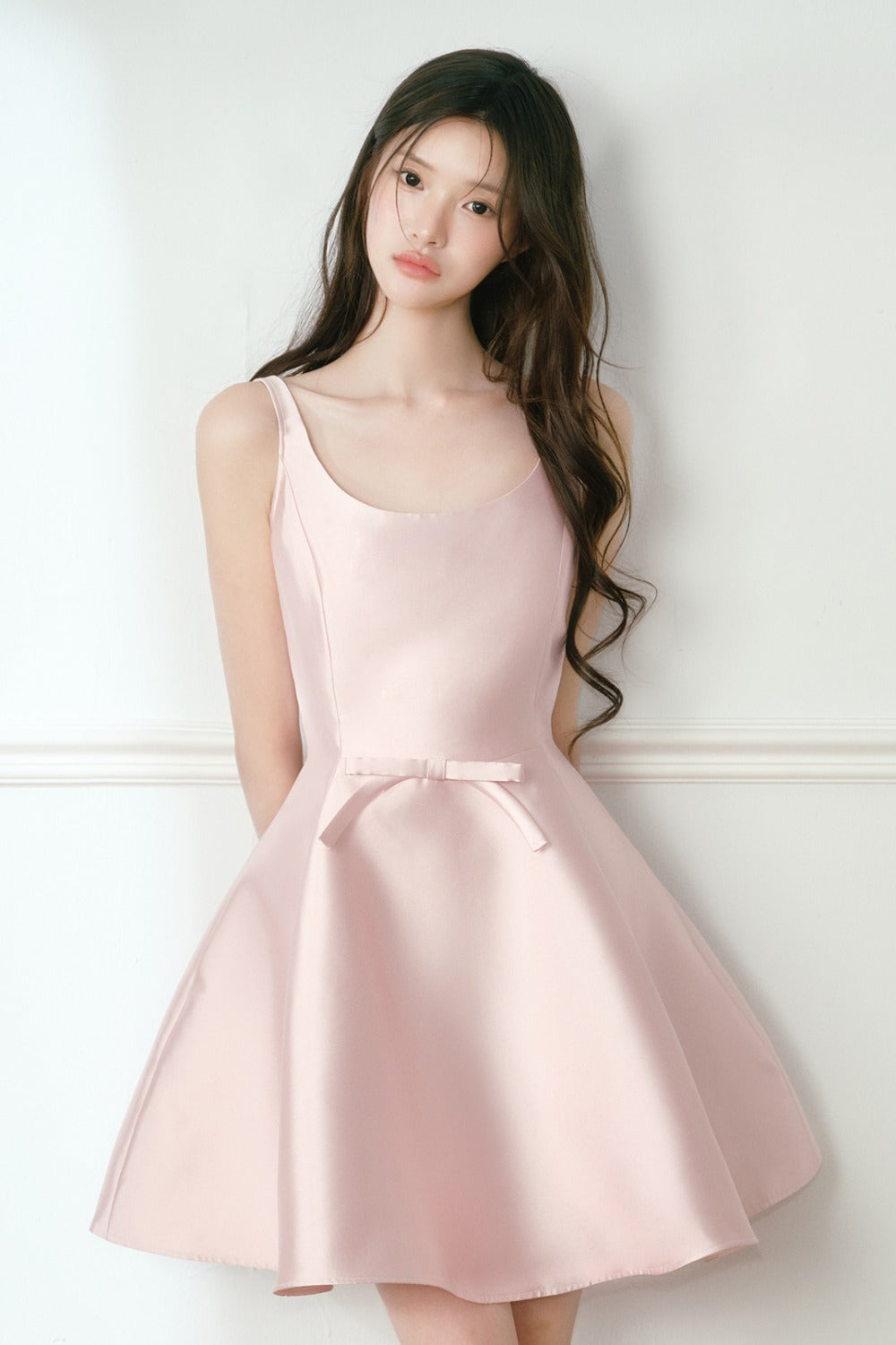 Glossy Satin U-Neck A-Line Dress