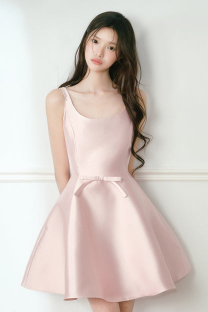 Glossy Satin U-Neck A-Line Dress