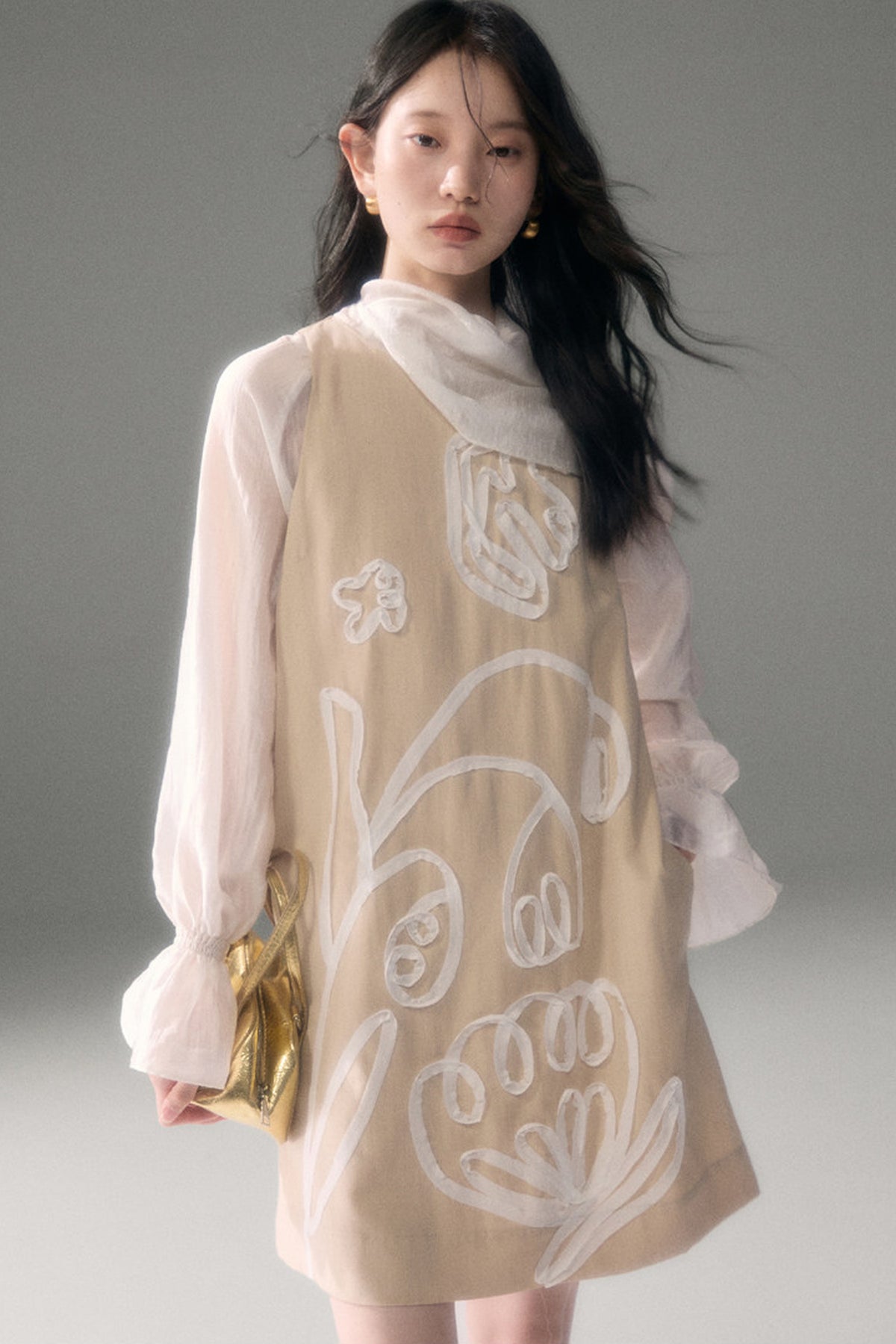 3D Floral Bird Tencel Dress