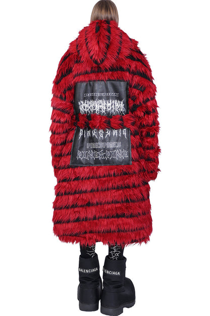 Oversized Silhouette Black Red Fur Coat