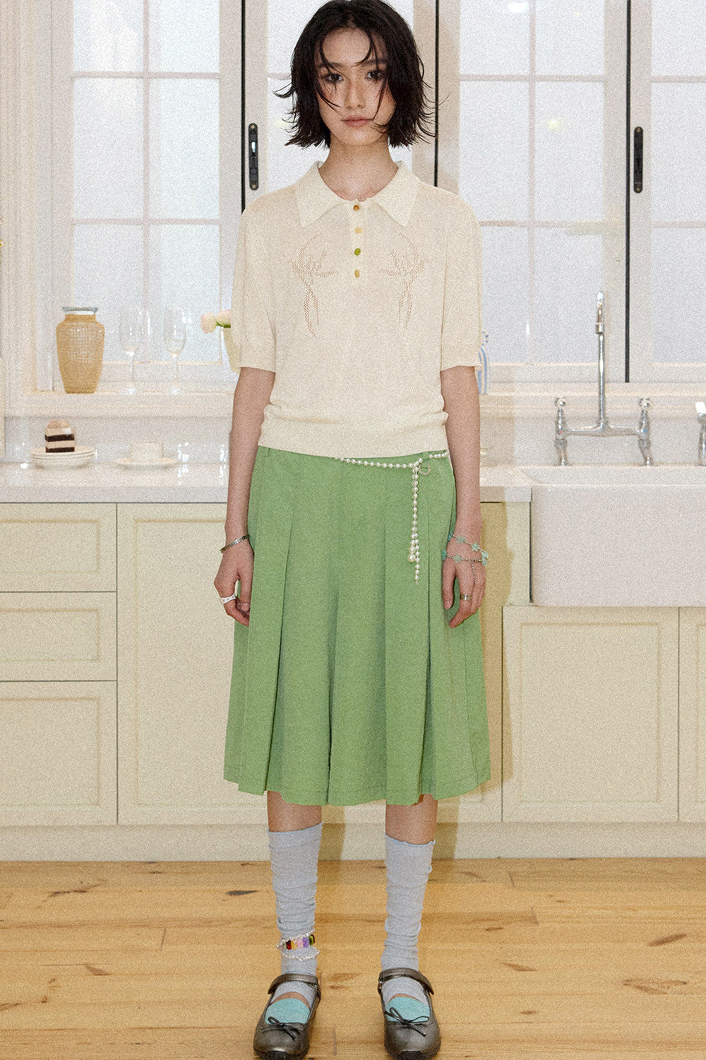 Mid-Length A-Line Pleated Skirt Pants