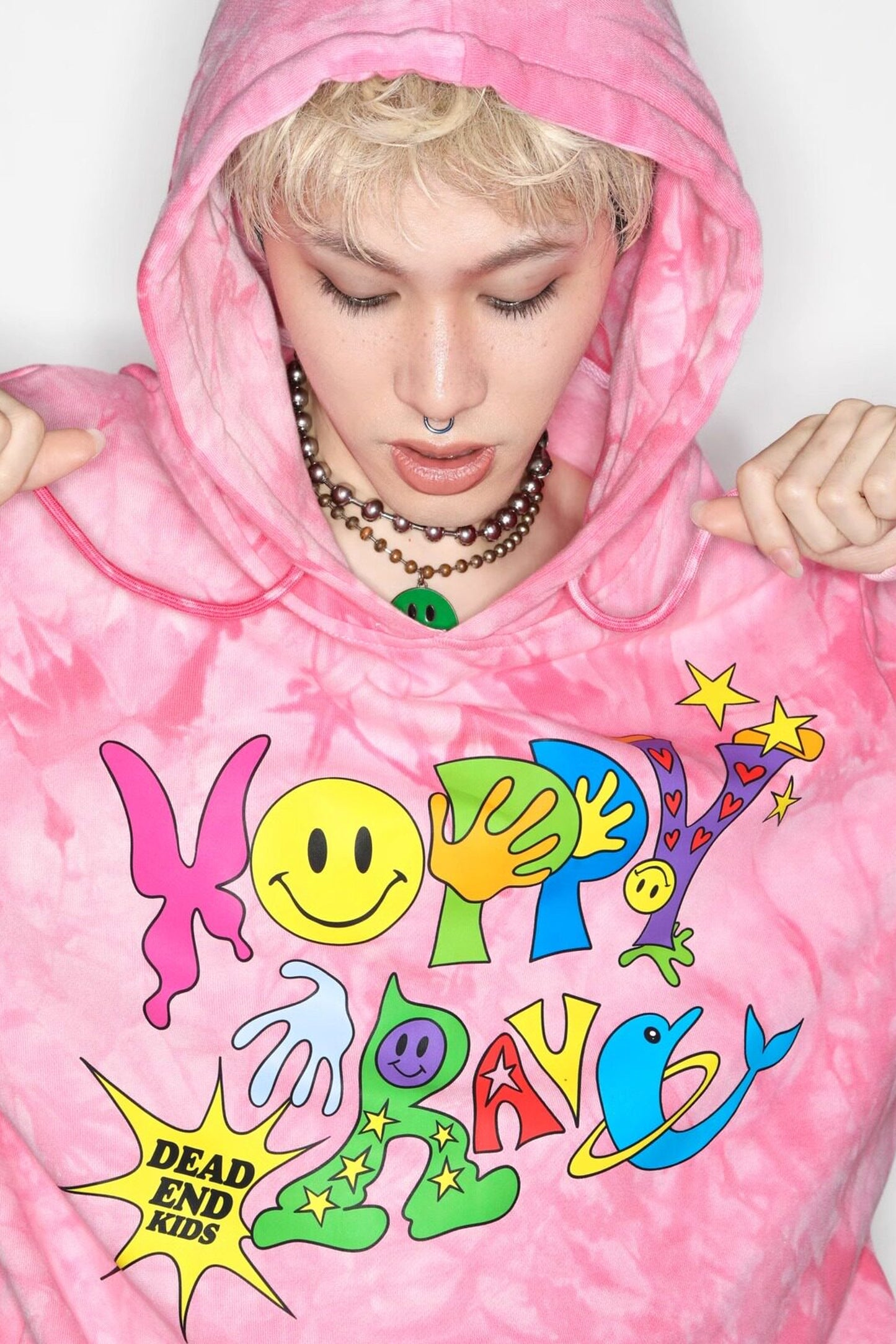 Pink Tie-Dye Smiley Face Hooded Sweatshirt