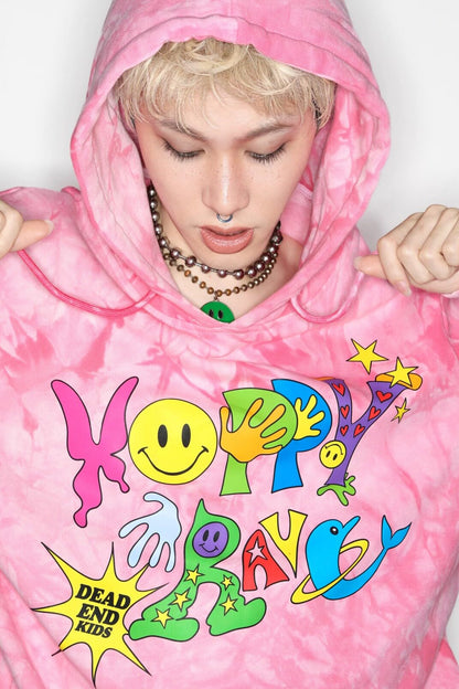 Pink Tie-Dye Smiley Face Hooded Sweatshirt