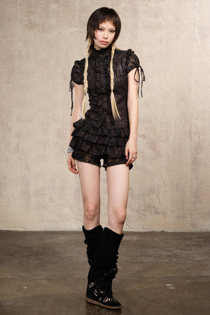 Leopard Print Stand Collar Blouse