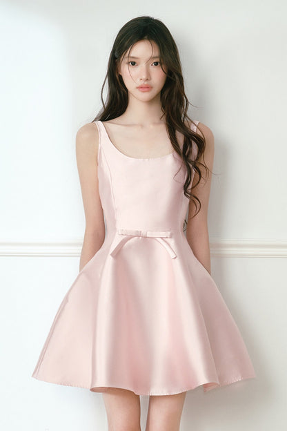 Glossy Satin U-Neck A-Line Dress