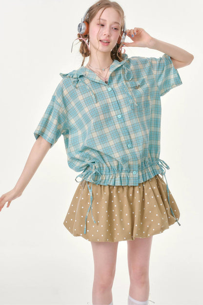 Sea Salt Plaid Hooded Blouse