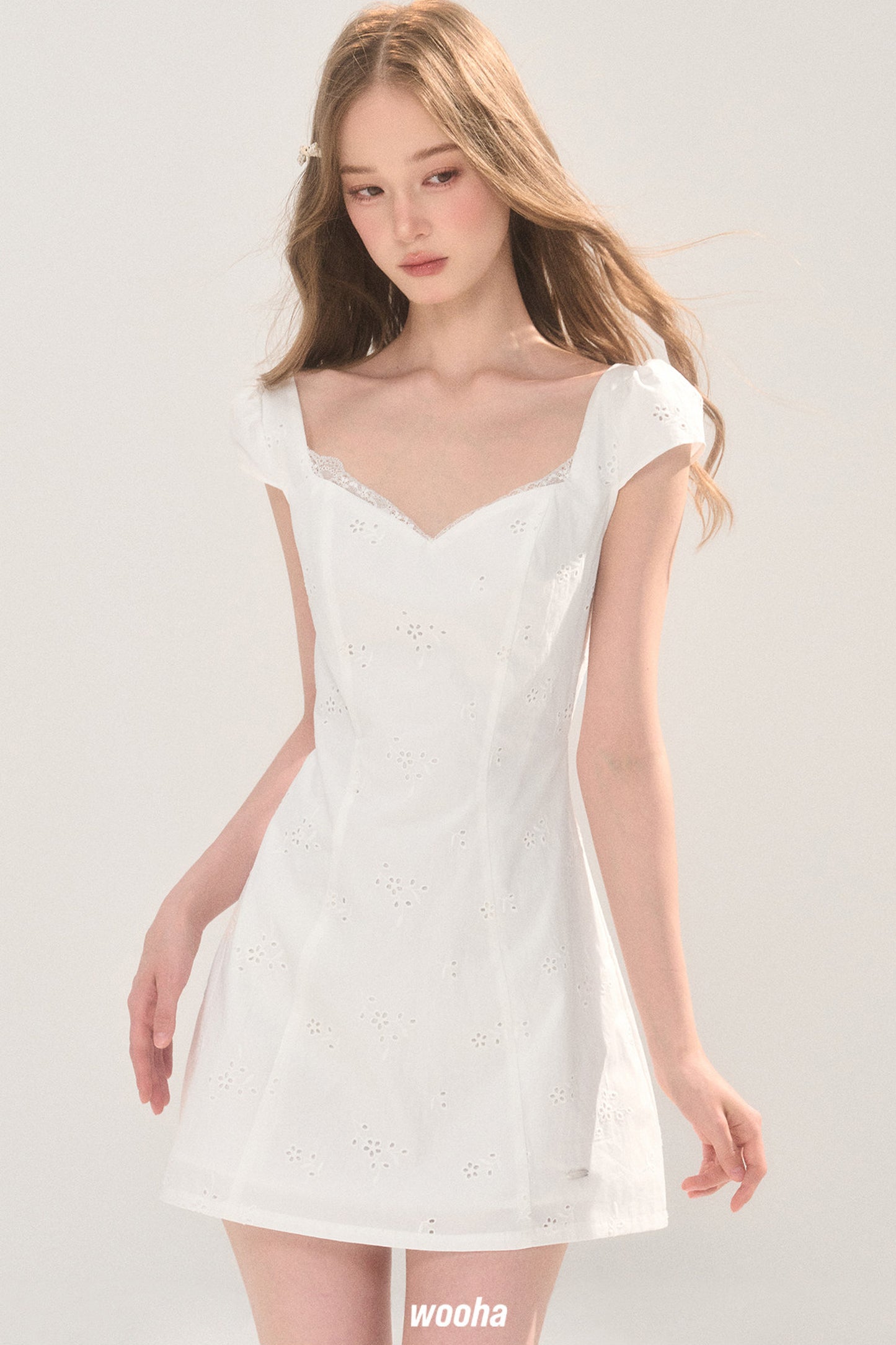 Lace Trim Eyelet Embroidery Cotton Dress
