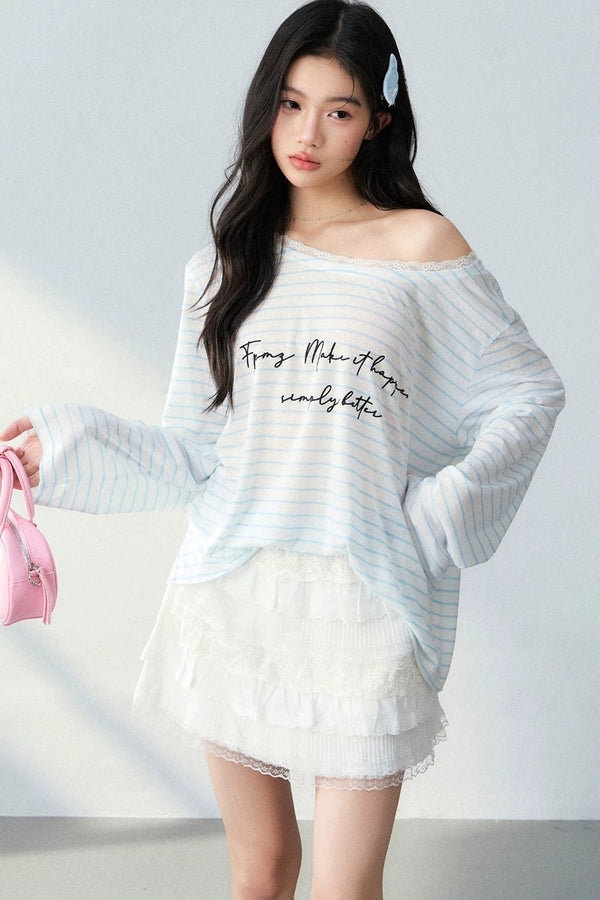Striped Lace Off-Shoulder Top