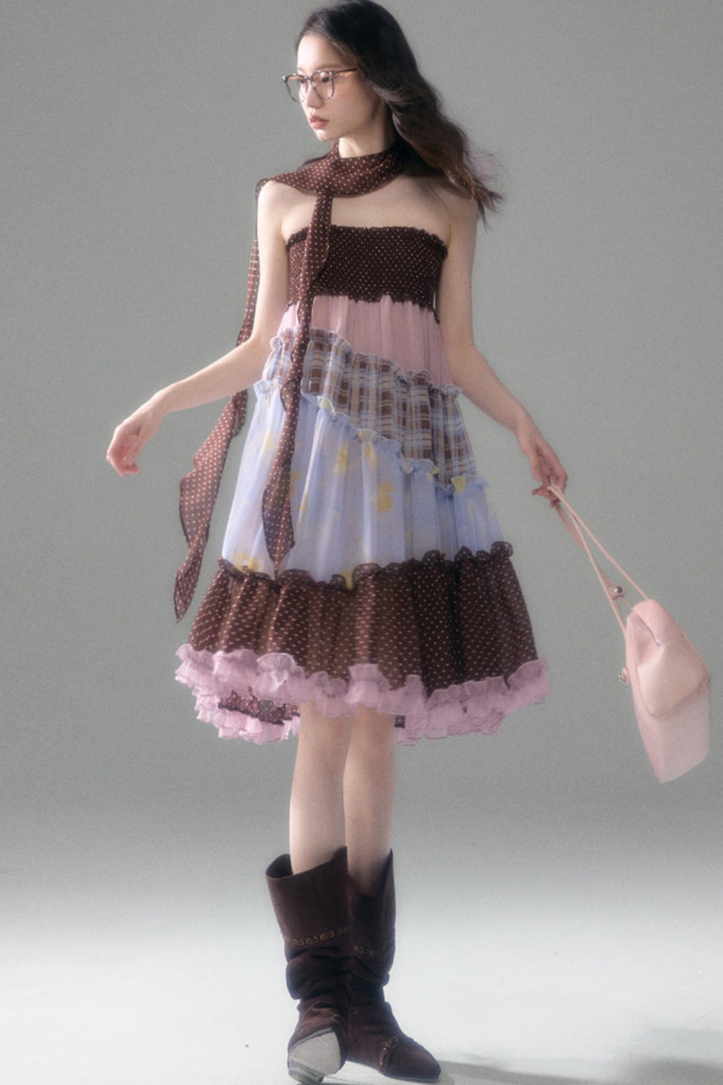 Brownie Tart Patchwork Tube Top Skirt