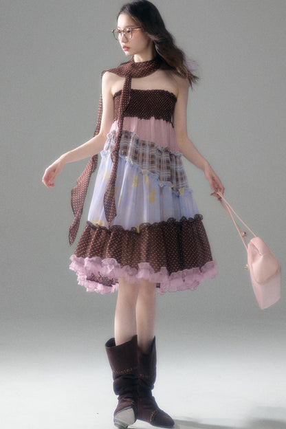 Brownie Tart Patchwork Tube Top Skirt