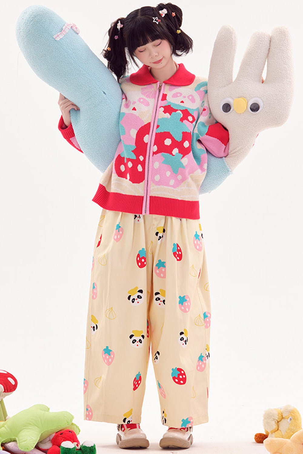 Jeans im japanischen Stil mit Panda-Motiv