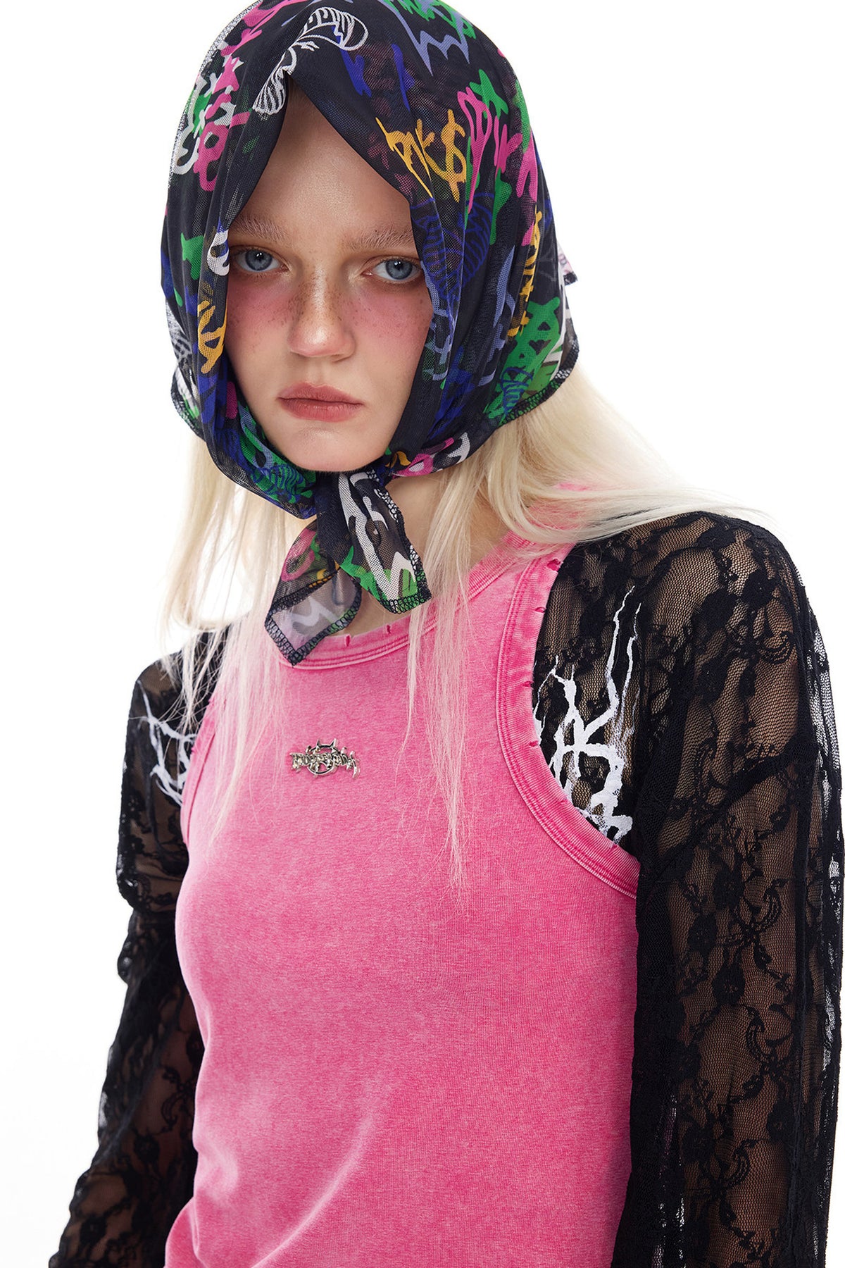 Graffiti Butterfly Cat Digital Mesh Headscarf