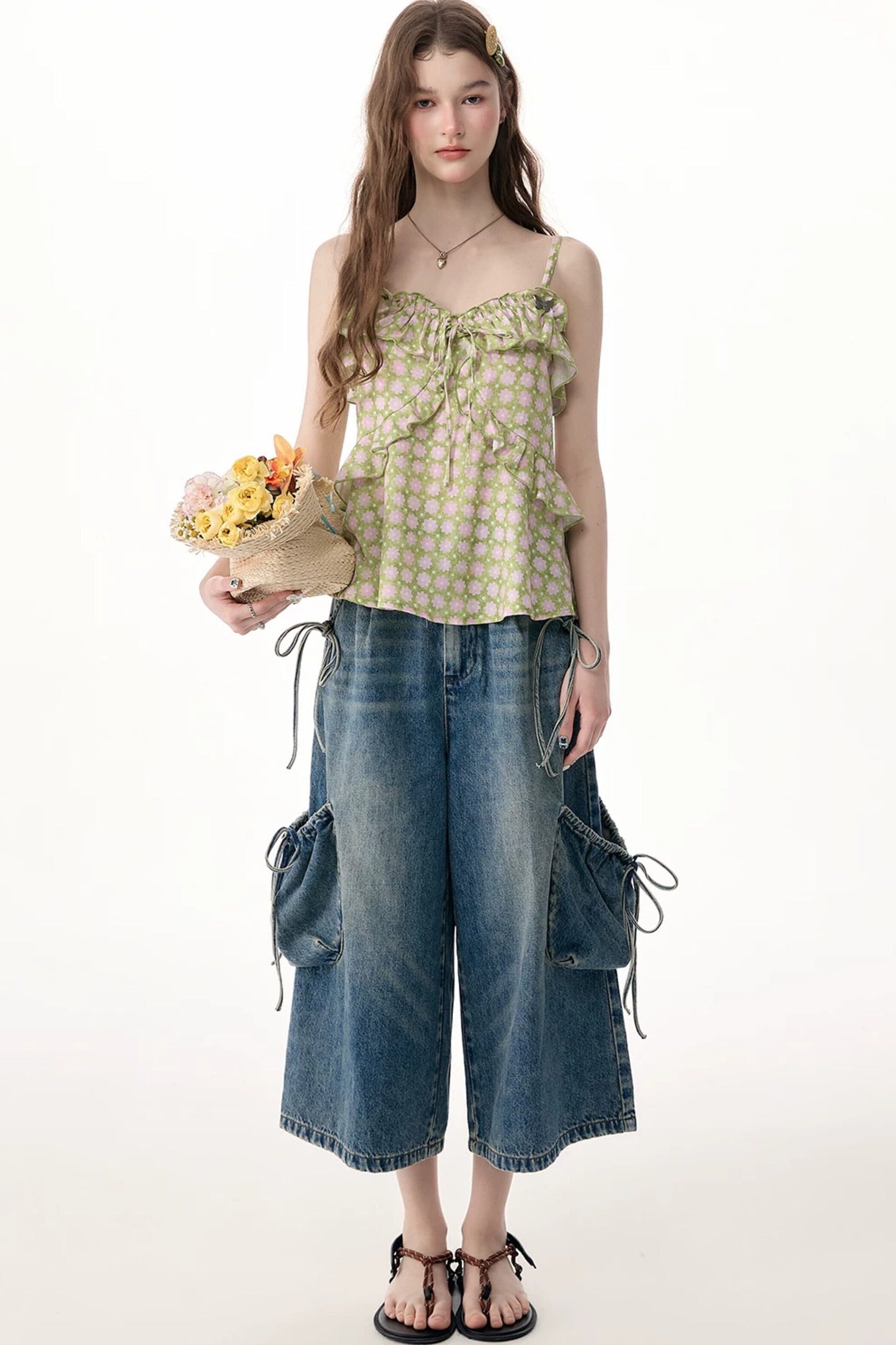 Cargo-Jeans mit weitem Bein
