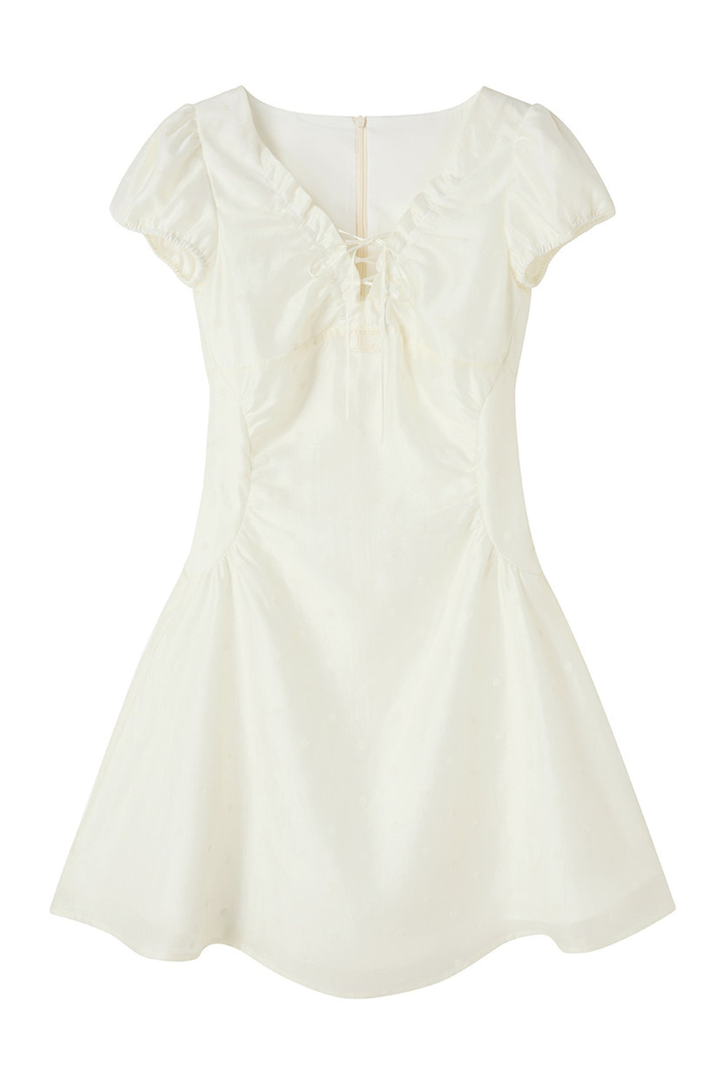 White Ruched V-Neck Short Dress