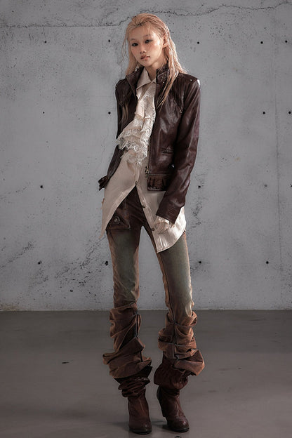 Punk Flocked Ruched Low-Waist Curved Leg Jeans
