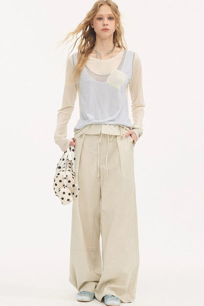 Striped Patchwork Straight-Leg Pants