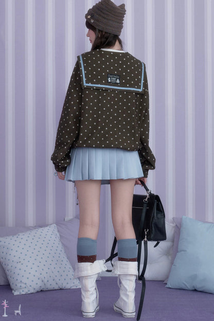 Brown Blue Swirl Star Navy Collar Jacket Set-Up