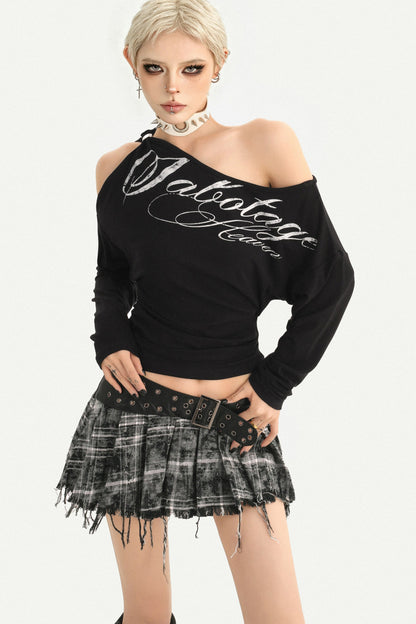 T-shirt con spalle scoperte e stampa lettering
