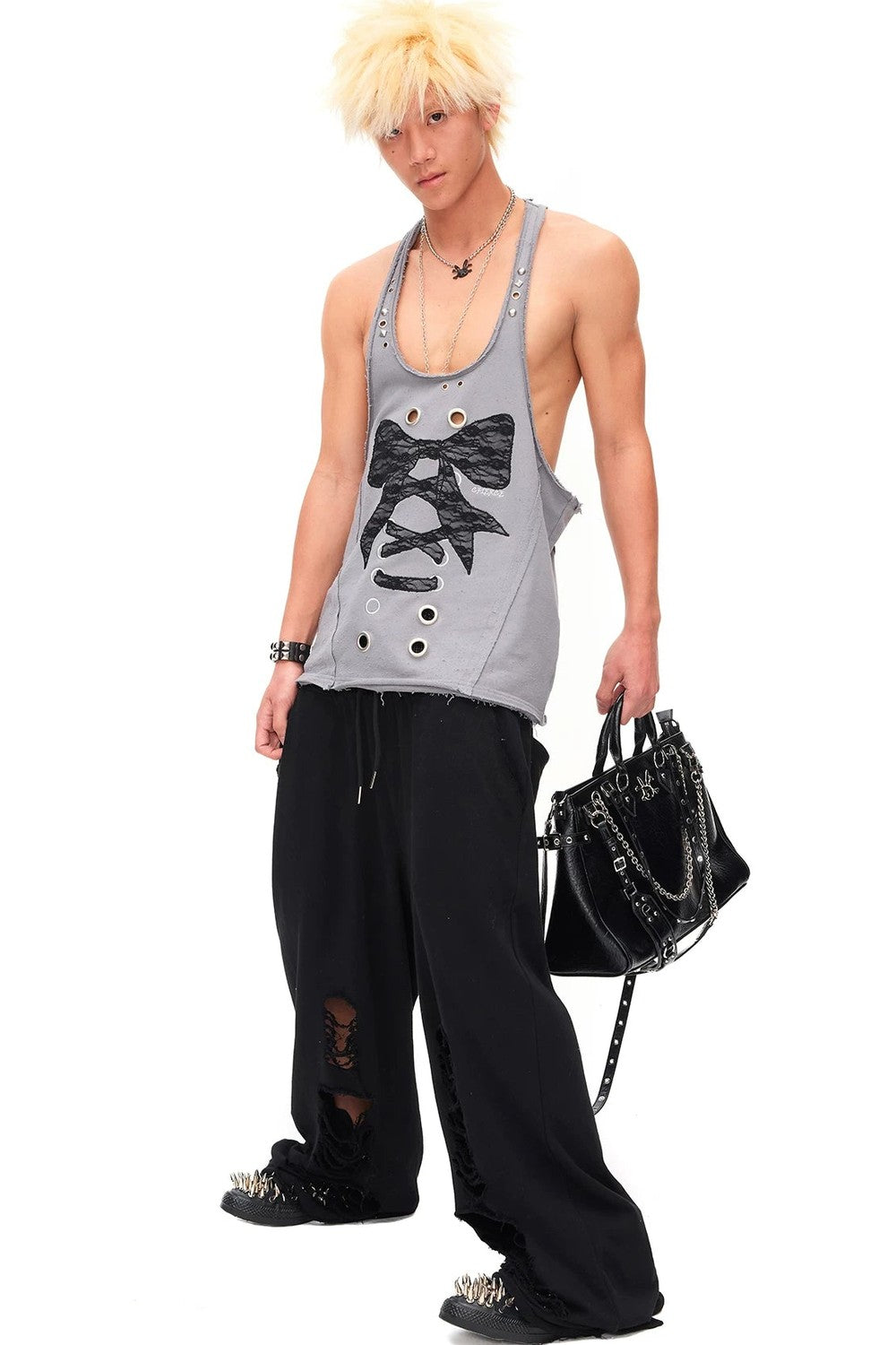 Studded Lace Bow Vest