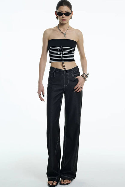 Black White Striped Ribbed Bandeau