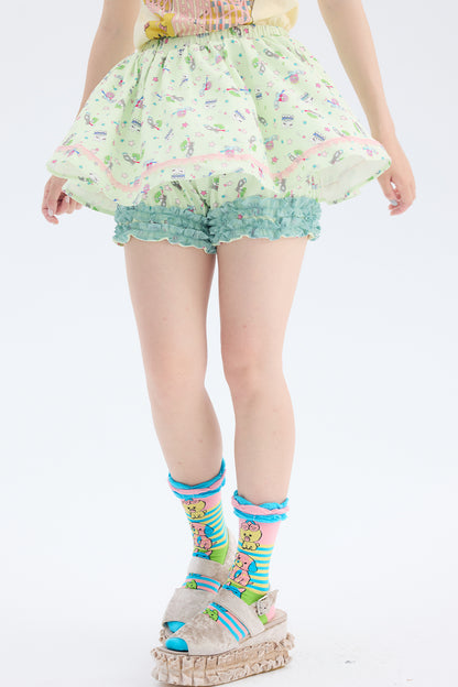 Jupe-culotte vert menthe à imprimé ange