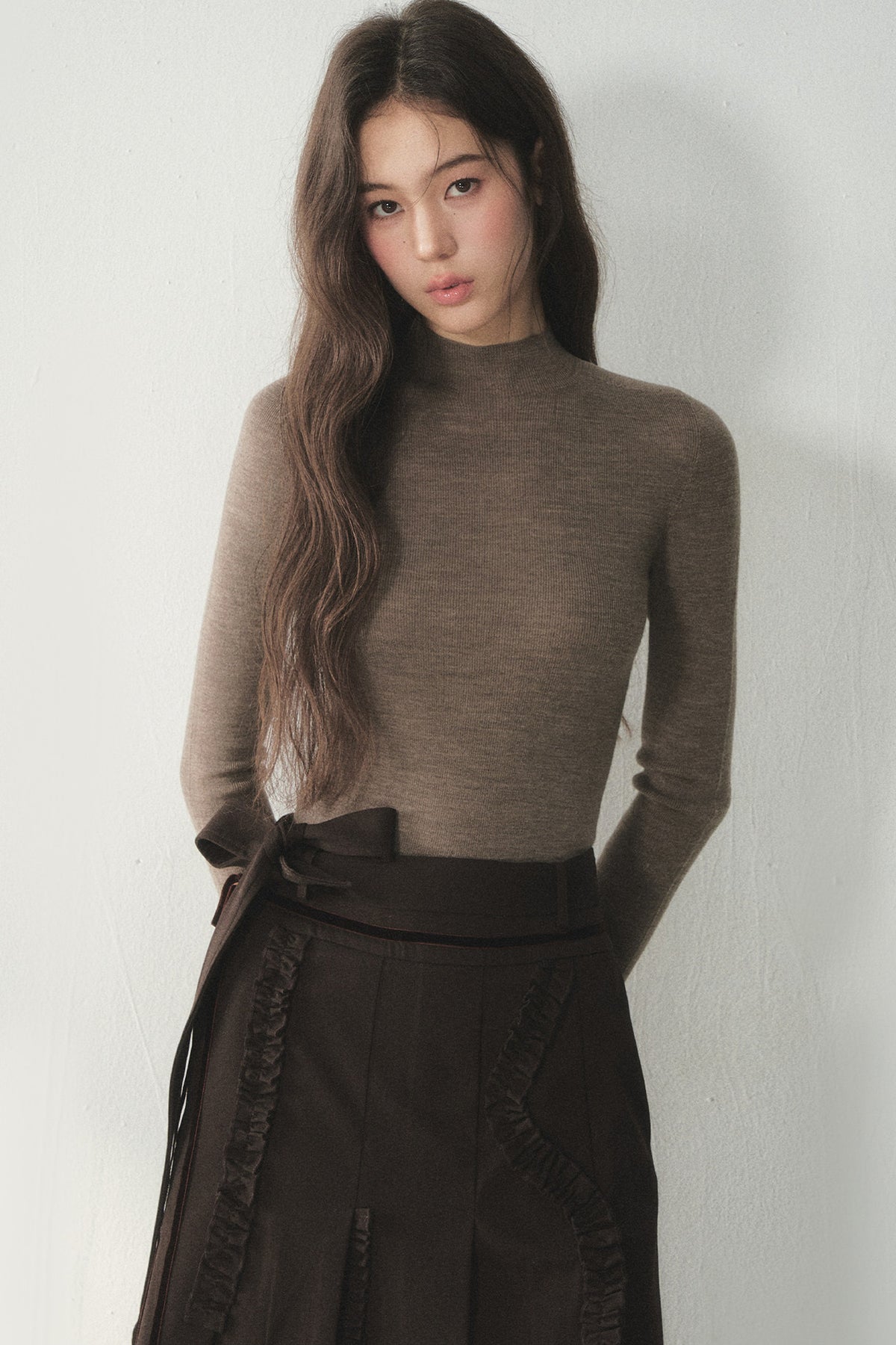 100% Wool Half-Turtleneck Knit Top