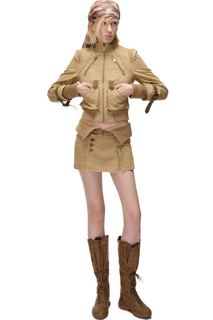 Washed Distressed Patchwork Short Jacket