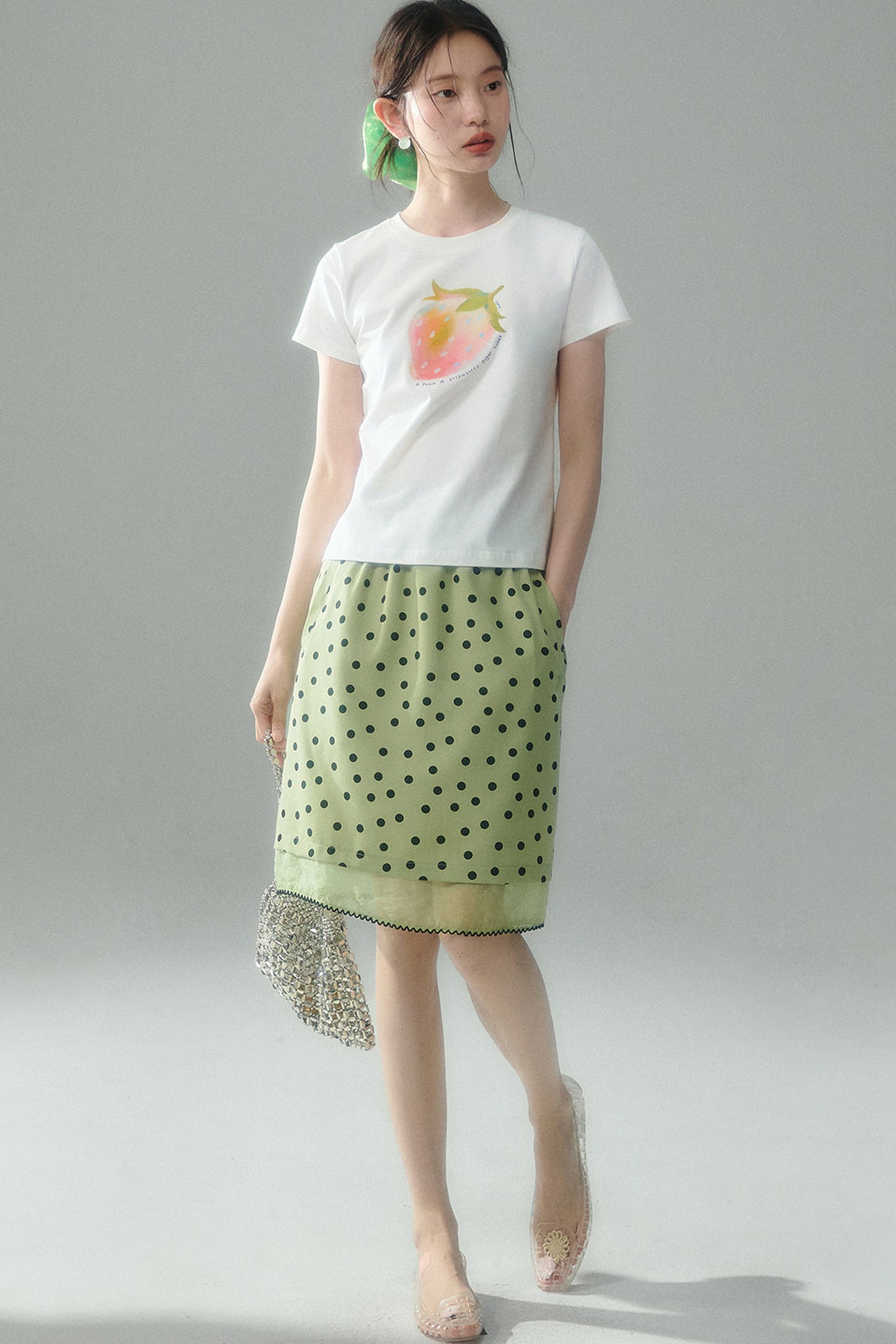 Green Polka Dot Mesh Skirt