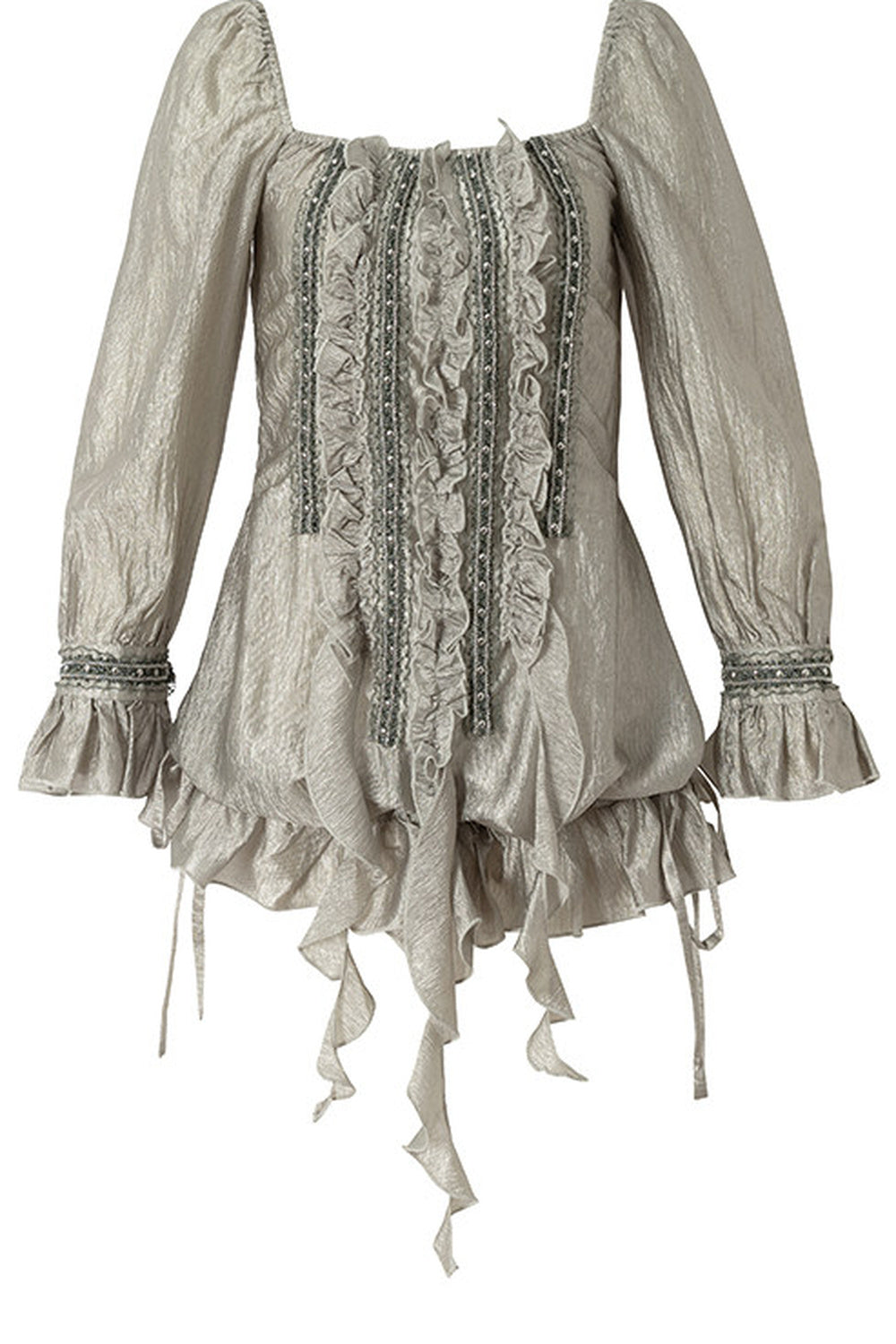 Ruffle Ribbon Puff Sleeve Blouse