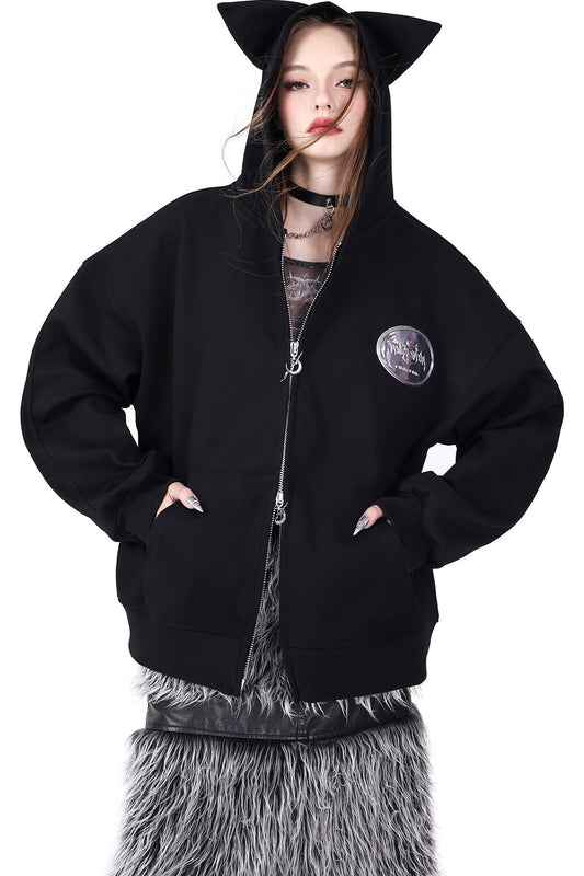 Cat Ear Double Zipper Hooded Jacket