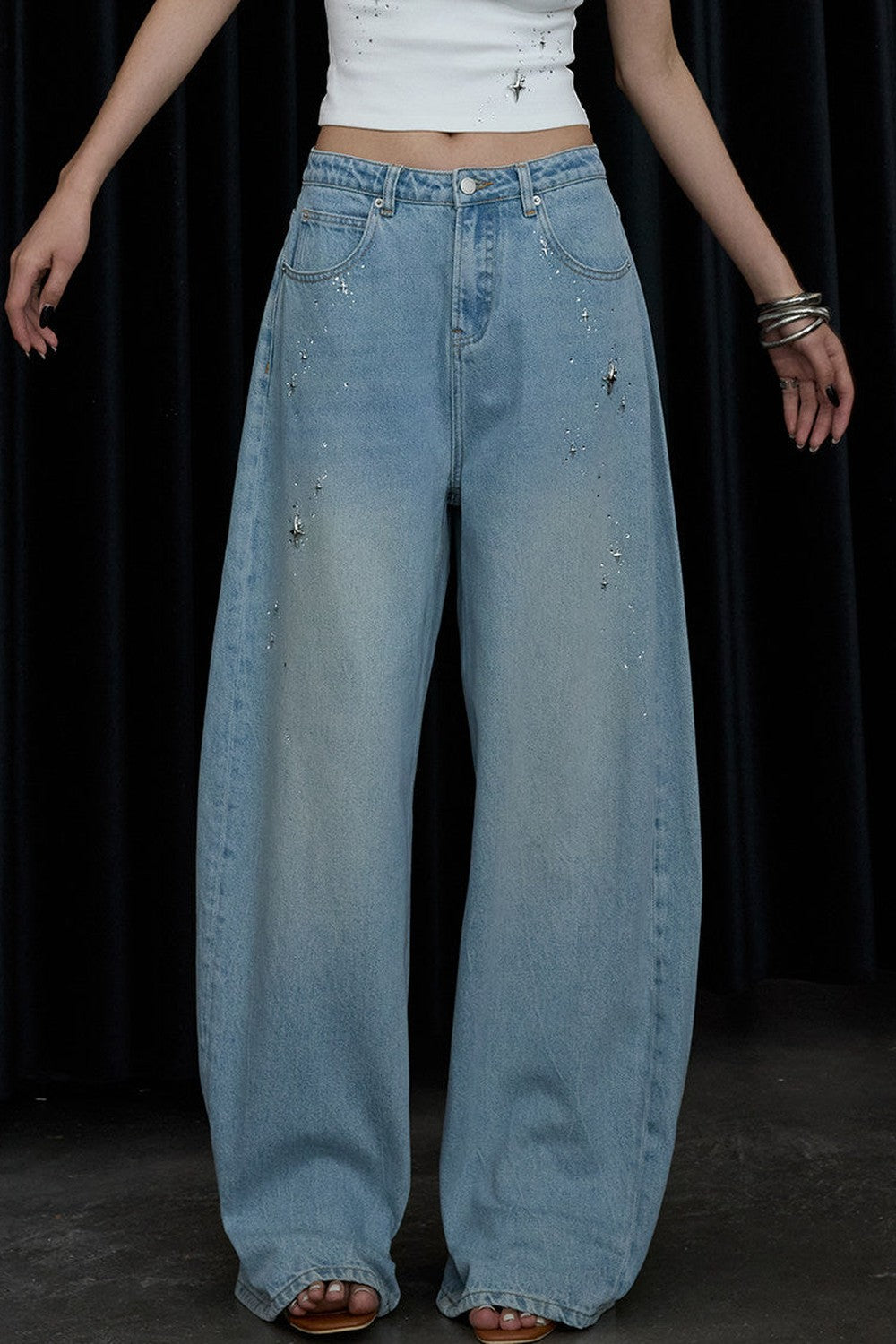 Jeans a gamba larga blu chiaro di luna