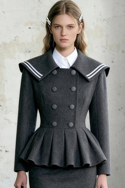 Double-Breasted Large Lapel Jacket and Skirt Set