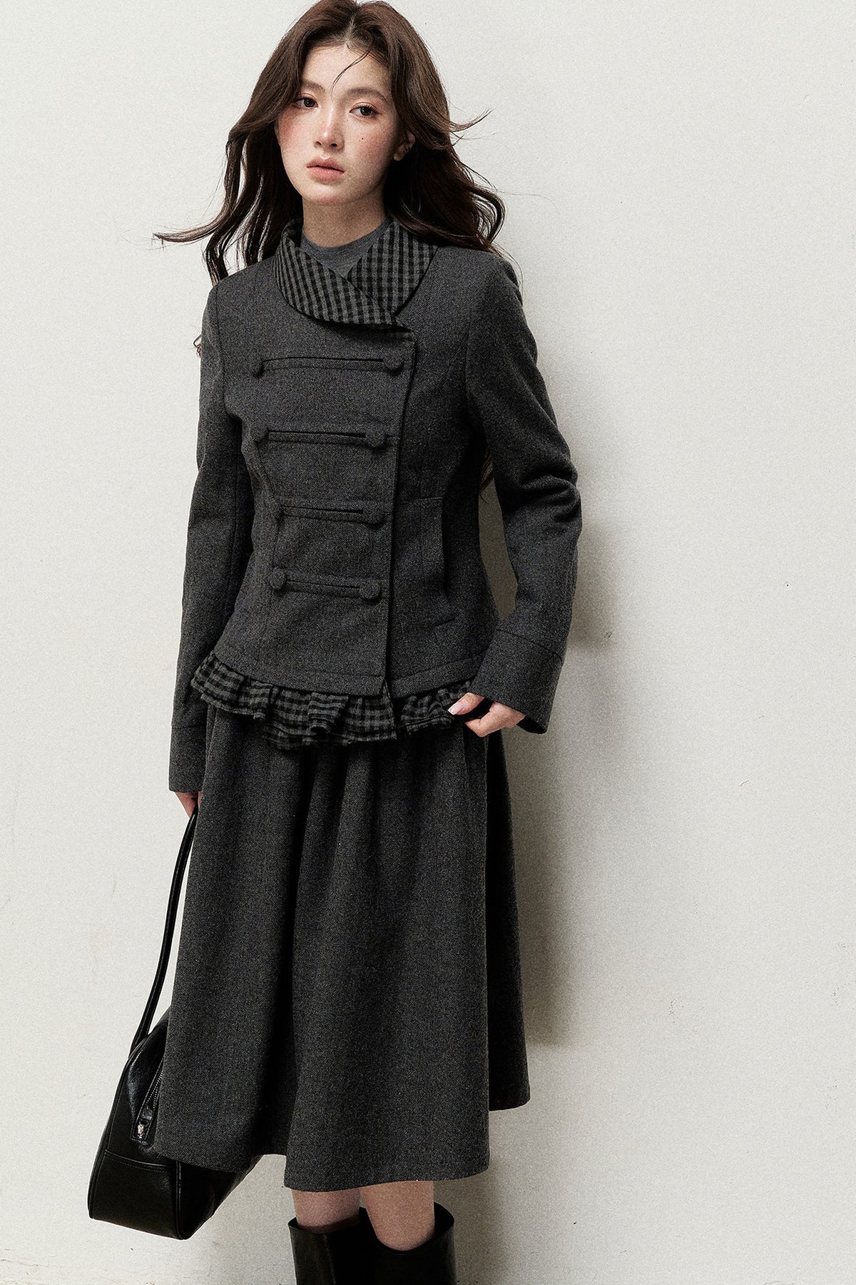 Preppy Double-Breasted Jacket and Skirt Set-Up