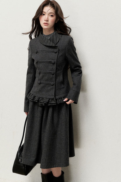 Preppy Double-Breasted Jacket and Skirt Set-Up