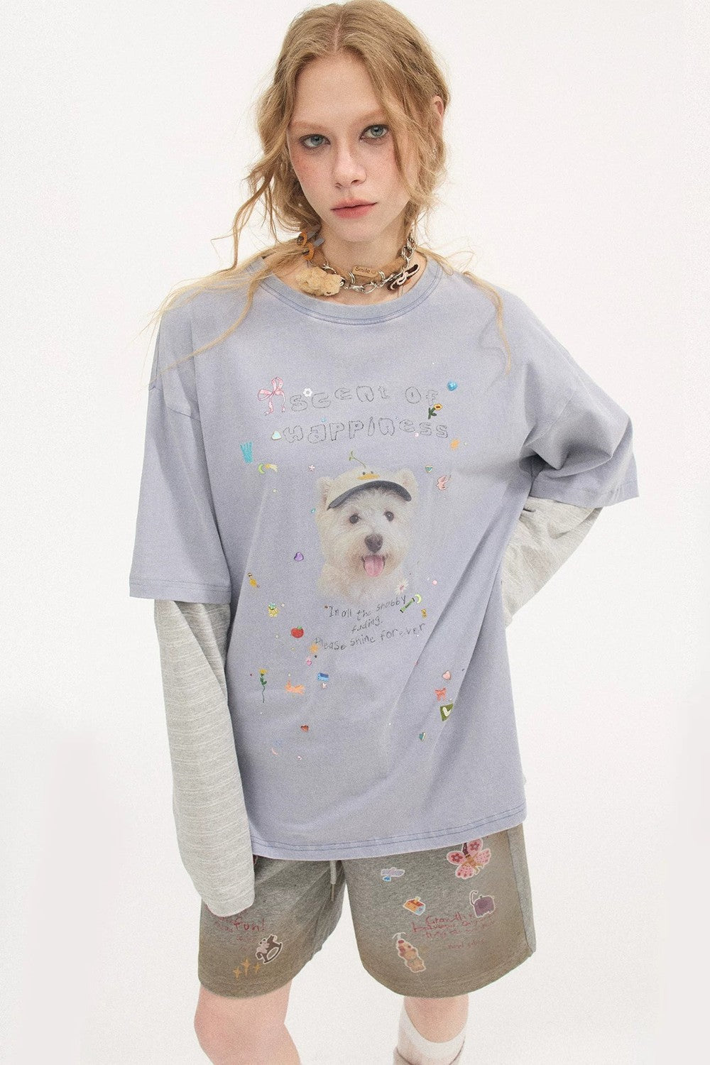 Rhinestone Cotton Long Sleeve Top