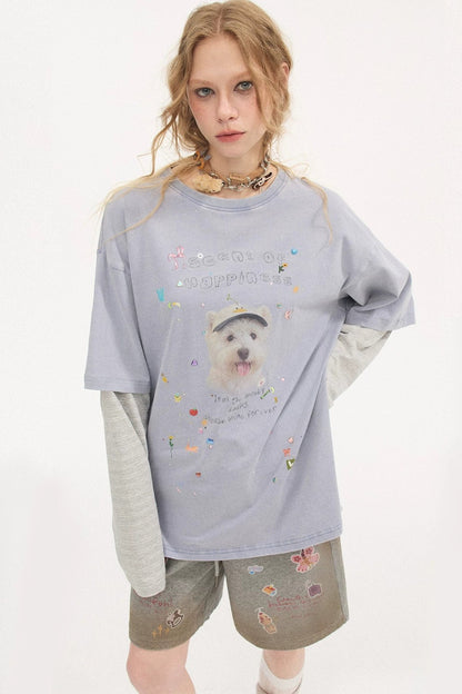 Rhinestone Cotton Long Sleeve Top