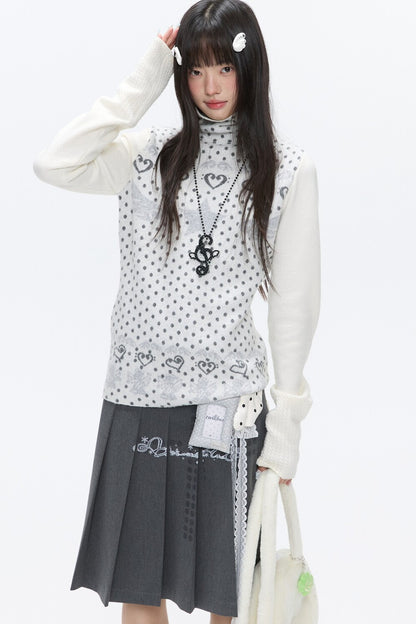 High-Neck Polka Dot Jacquard Sweater