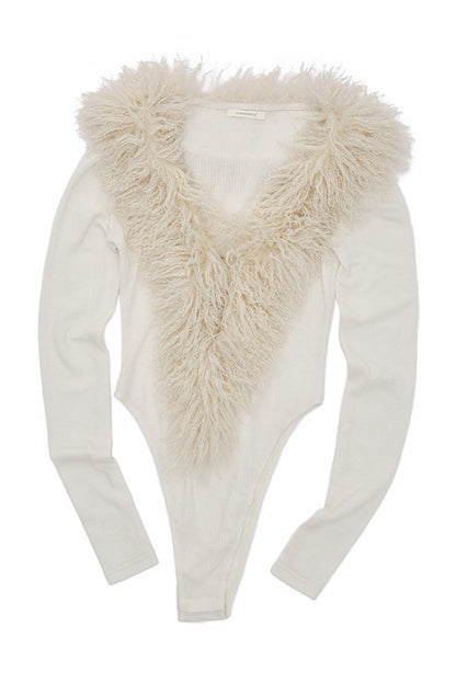 Long-Sleeve Wool V-Neck Bodysuit